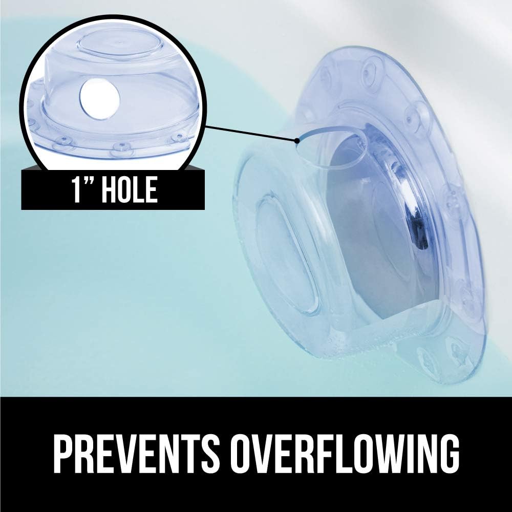 Gorilla Grip Premium Bathtub Overflow Drain Cover, Adds Inches of Water for Deeper and Warmer Bath, Suction Cup Seal, Plug Stopper Covers for Tub Drains, Bathroom Accessories, Blue Transparent: Home & Kitchen