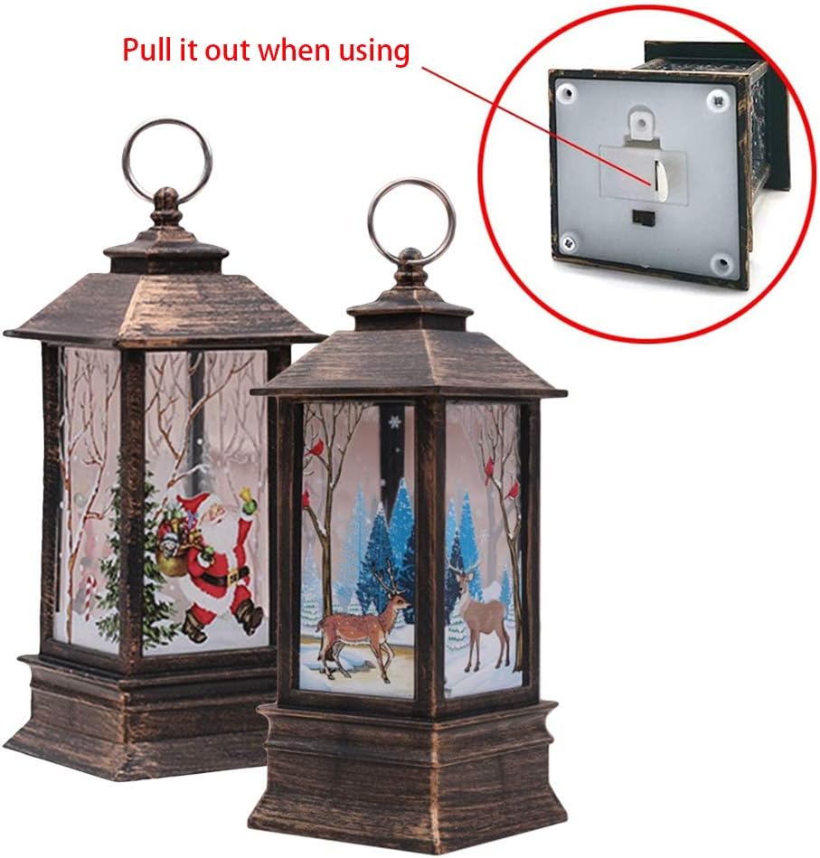 Christmas Lanterns Indoor Christmas Decorations Lights Christmas Lanterns Outdoor Santa Claus and Elk Xmas Lantern with LED Tea Light Lampion Flame Lamp Fireless Candles Lamp for Party Decor - Image 5