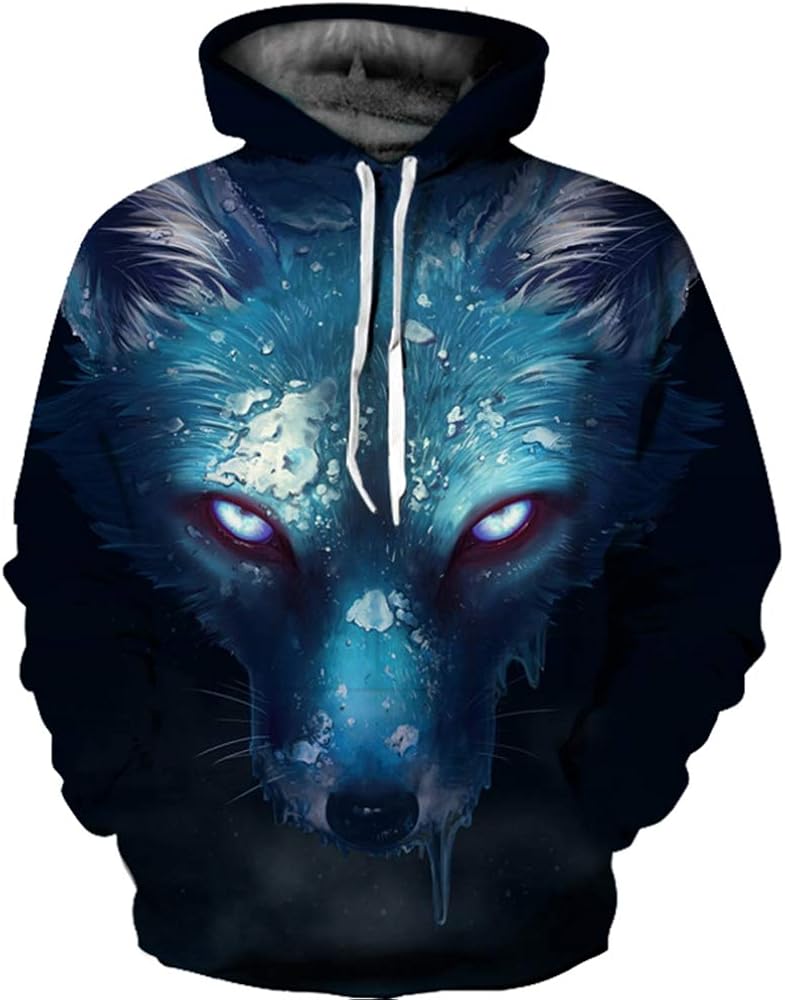 Blue Wolf Hoodies Men 3d Printed Animal Long Sleeve Pullover Autumn