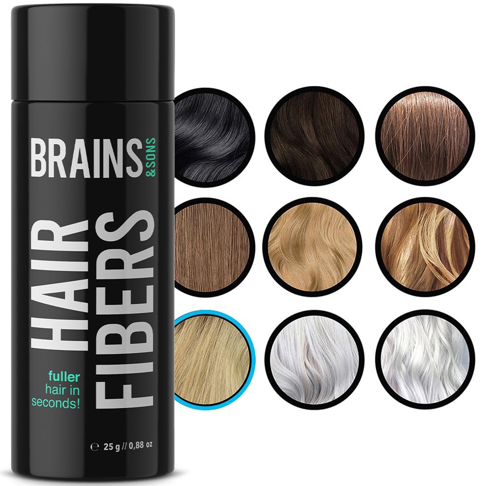 Brains & Son Hair Fiber - Premium Hair Thickener – Immediately Conceals Receding Hairlines, Hair Loss, Balding Areas and Thinning Hair – Undetectable Keratin Fibers - Hair Powder | 25g (LIGHT BLONDE)