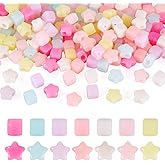 Magibeads 200Pcs Mixed Acrylic Beads Colorful Opaque 10x10mm Square Bead Large Hole Star Bead Cute Smooth Spacer Beads for Bracelets Keychain Jewelry Making Hair Crafts
