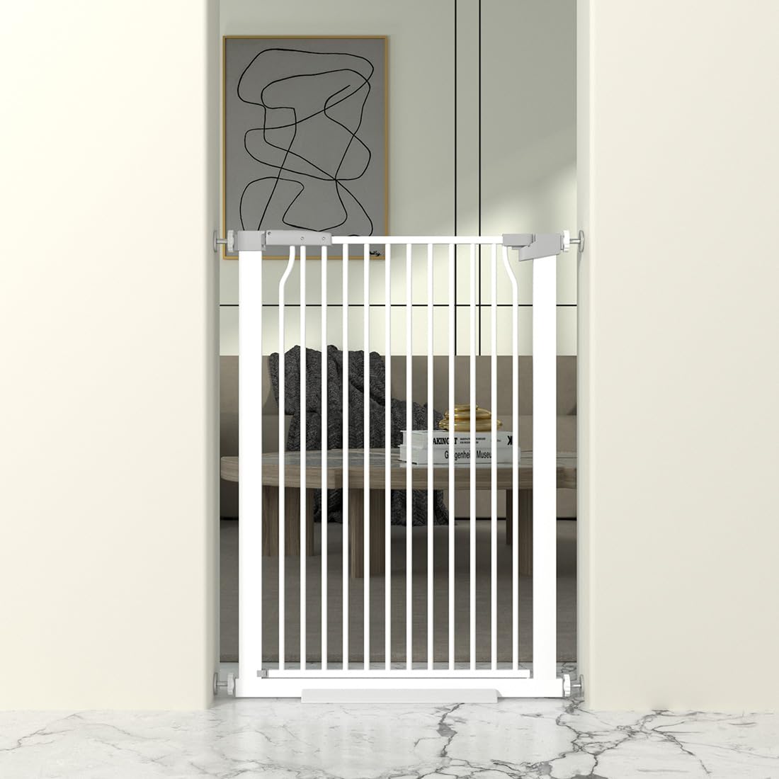 Photo 1 of 41" Extra Tall Cat Gate for Doorway, 29.6-32.5''W Metal Pet Baby Safe Gate, Extra Wide Pressure Mounted Baby Gate, No Drilling Cat Fence Indoor, Tall Dog Gate, White