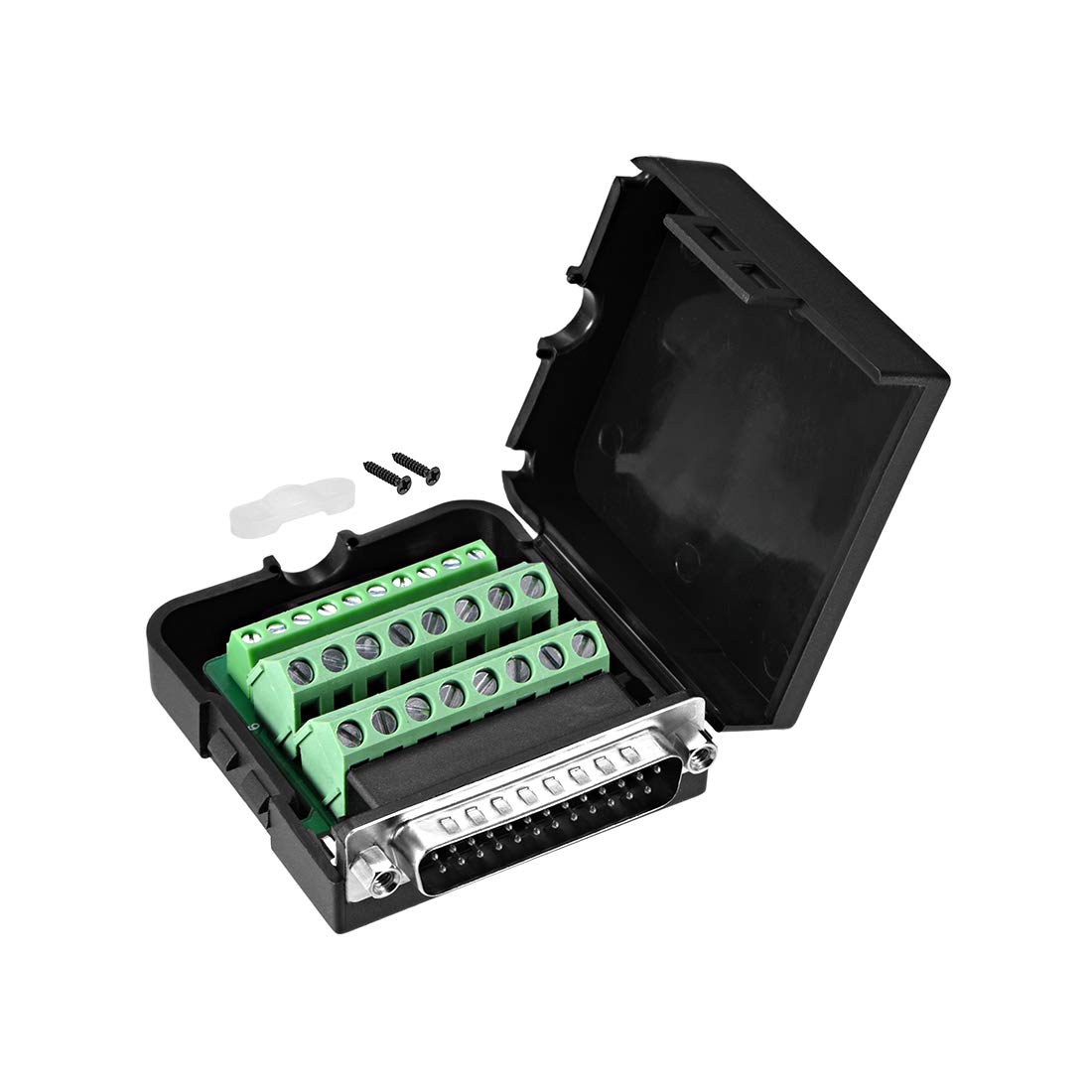 sourcing map D-sub DB25 Breakout Board Connector with Case 25 Pin 2-row Male Port Solderless Terminal Block Adapter with Positioning Nuts