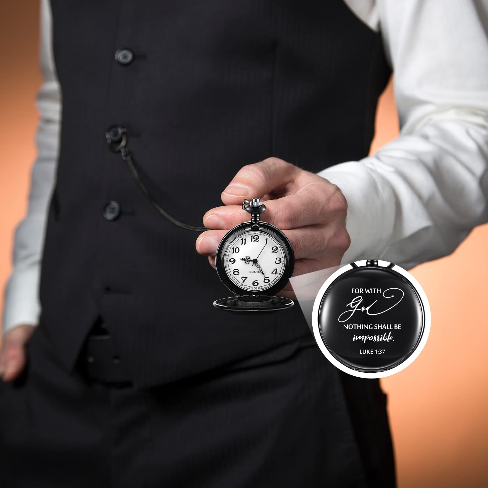 Yinkin 12 Pack Bible Verse Pocket Watch with Chain Father's Day Gift Christian Inspirational Gifts Bulk Religious Quotes Pocket Watches for Men Women Male Coworker Teacher Staff Volunteer Office Team