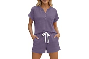 Two Piece Sets for Women 2026 Summer Lounge Shorts Outfits V Neck Short Sleeve Top with Pocket Vacation Casual Travel Clothes