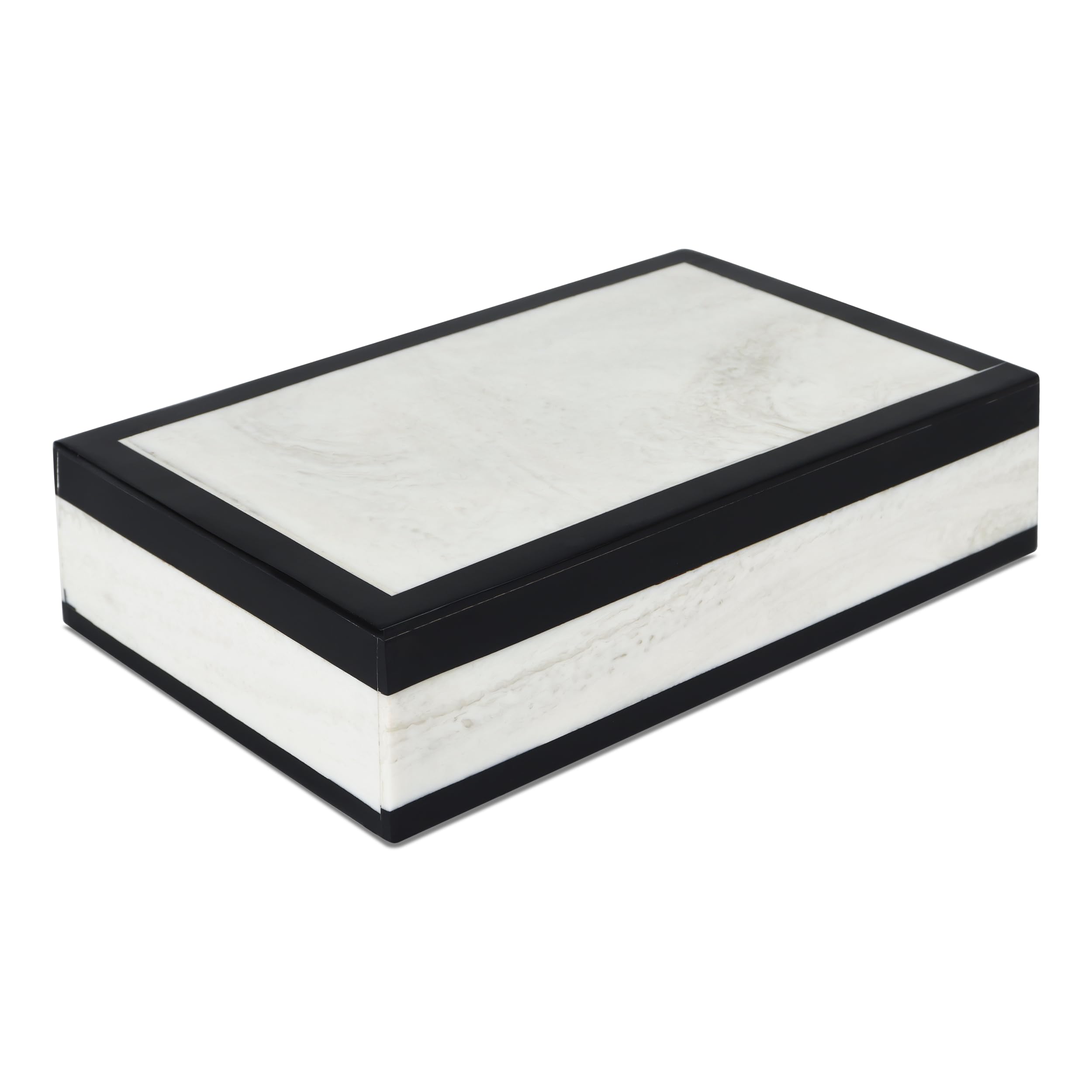 Handicrafts Home Small Decorative Storage Box with Lid, Black White Keepsake Box, Trinket & Jewelry Storage Organizer for Desk, Shelf & Coffee Table Decor, Mono Court 8 x 5 x 2