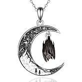 Black Cat/Mama Bear/Bat/Spider/Pumpkin/Wolf/Sun and Moon/Turtle/Raven Pendant Necklace for Women 925 Sterling Silver Crescent Moon Necklace Mother's Day Christmas Gothic Jewelry Gifts for Her