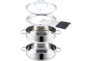 Nuwave Design-18/8 Stainless Steel Cookware,Free of PTFE PFOA PFOS,Fondue Pot Set,Works On All Cooktops and Induction Cooker,Include Pot,Steamer Basket,Glass Lid and 8 Fondue Forks,10 -Yeär Wärranty