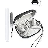 Case for Soundcore AeroFit 2 by Anker, Noise Cancelling Wireless Earbuds, WUNIAK Soft Silicone Protective Portable Scratch Shock Resistant Shell with Cleaner Kit & Carabiner & Lanyard，Black