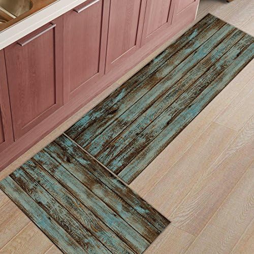 Kitchen Rug Mat Set of 2 Piece Rustic,Retro Planks Inside Outside Entrance Rugs Runner Rug Home Decor,19.7x31.5in+19.7x47.2in