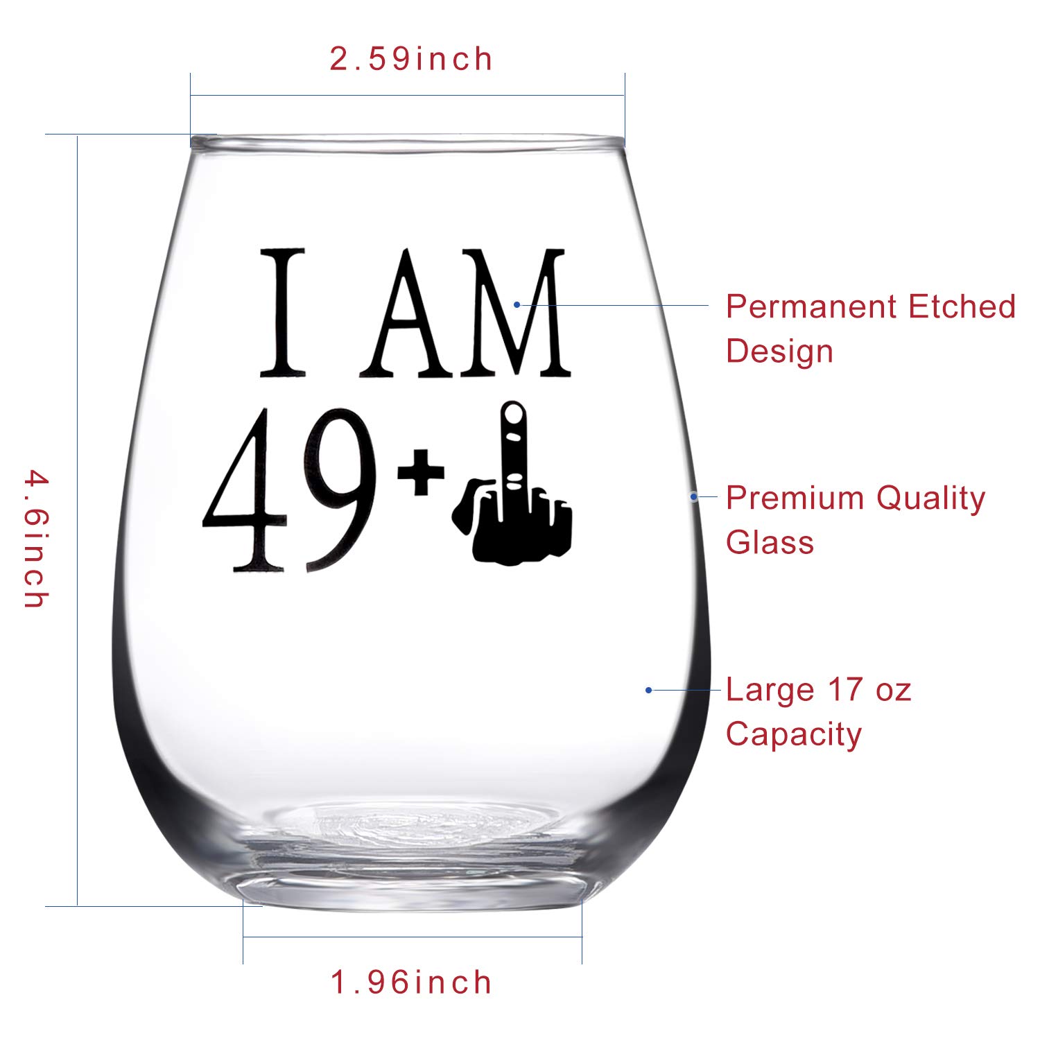 49 + One Middle Finger Stemless Wine Glass 50th Birthday Gift for Men Women Funny Turning 50 Bday Present Drinking Party Decoration, Holiday Gift for Wine Lovers,Black