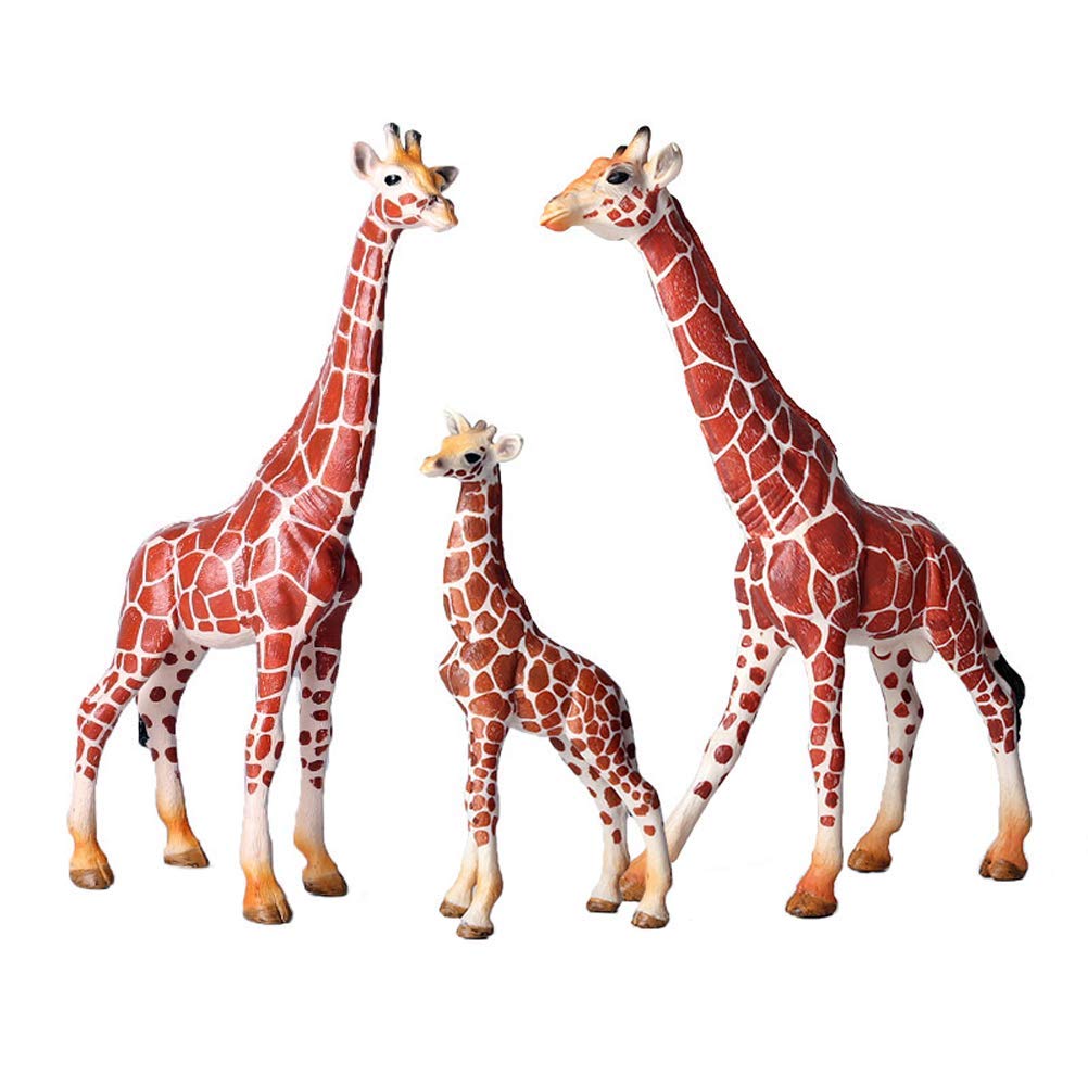 FLORMOON Animal Figures - 3pcs Realistic Giraffe Action Model - Plastic Wild Animal Learning Party Favors Toys - Educational Farm Toys Birthday Cupcake Topper For Boys Girls Kids