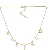 Valentines Day Gifts, 7 Charm Ocean Necklace for Women, Nautical Theme with Shell Starfish Seahorse Whale Tail Pearl, 14K Gold Plated S925 Sterling Silver Delicate Beach Jewelry Gift