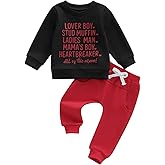 Fernvia Toddler Baby Boy Valentines Day Outfit Letter Print Long Sleeve Crewneck Sweatshirt + Joggers Pants Sets