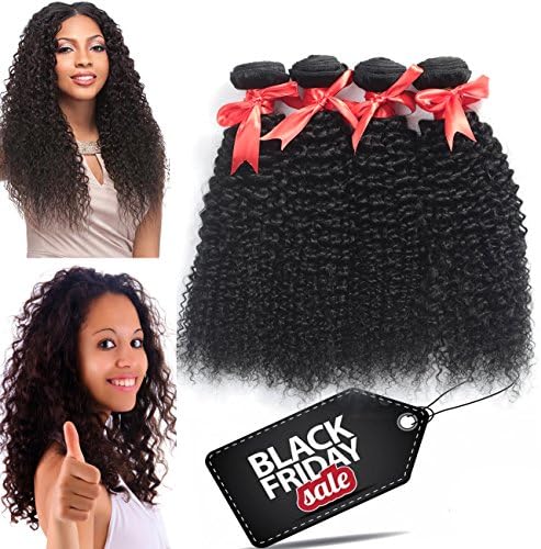 Badshop 8A Brazilian Kinky Curly Virgin Human Hair Extensions, 3 Bundle Pack (18, 20, 22)-Inch