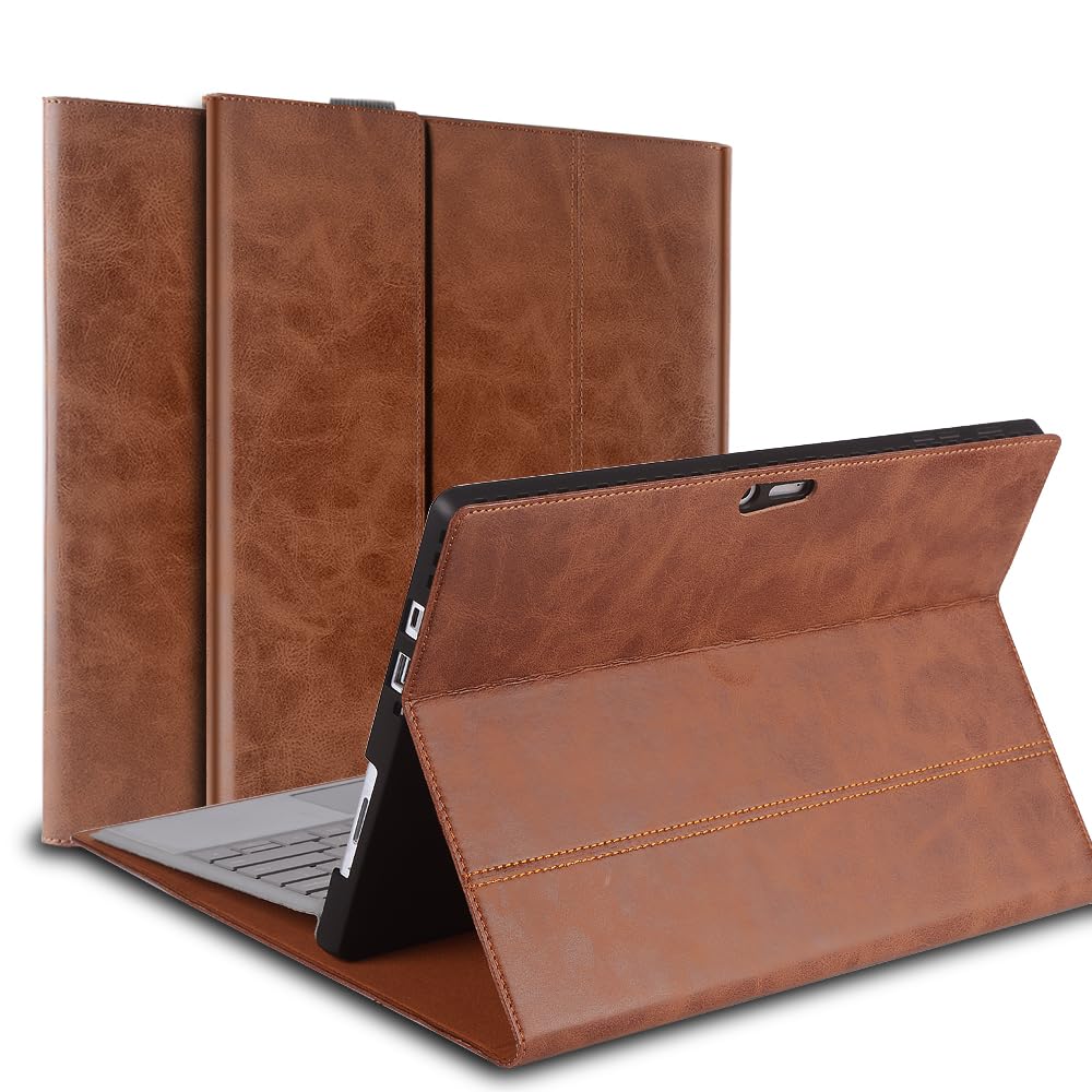 Photo 1 of NANRUIL for Microsoft Surface Pro X and Pro X Plus Case 13 inch 2019/2020/2021/2024 Genuine Leather Cover Protective Shell Compatible with Type Cover Keyboard and Pencil Holder.Brown
