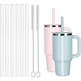 Jetstop Replacement Straw for Hydro Flask Around Travel Tumbler with Handle 32oz 40oz - 6 Pack Resuable Clear Straws with 2 Cleaning Brush
