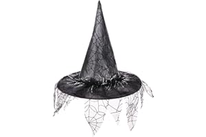 APOSU Halloween Witch Hats for Women Lace Veils Cobweb Printed Witches Hats Vampire Party Costume Accessory