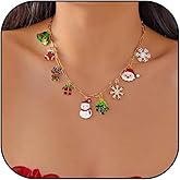 Frodete Christmas Necklace for Women Festive Enamel Dangle Pendant Chain Cute Santa Claus Snowman Xmas Tree Holiday Costume Accessory Stocking Stuffers Novelty Jewelry Outfits for Women
