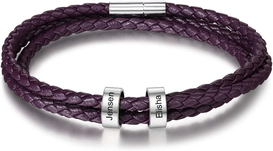 Personalized Men Braid Bracelet Custom Bracelet for Men with Small Custom Beads Men's ID Bracelet Mother Day Gift
