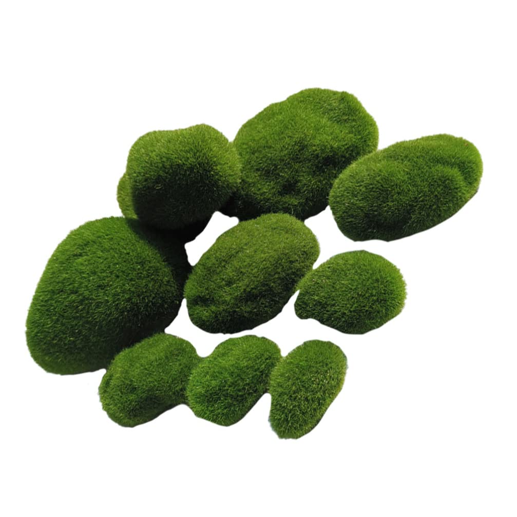 PRETYZOOM 10Pcs Foam Moss Stones Artificial Mossy Rocks Fake Bryophyte Simulation Green Dried Grass Stone for Fairy Garden Micro Landscaping Decor