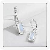 MoiuVieg Moonstone Earrings 925 Sterling Silver Rectangular Moonstone Dangle Drop Earrings Natural Gemstone Jewelry for Women