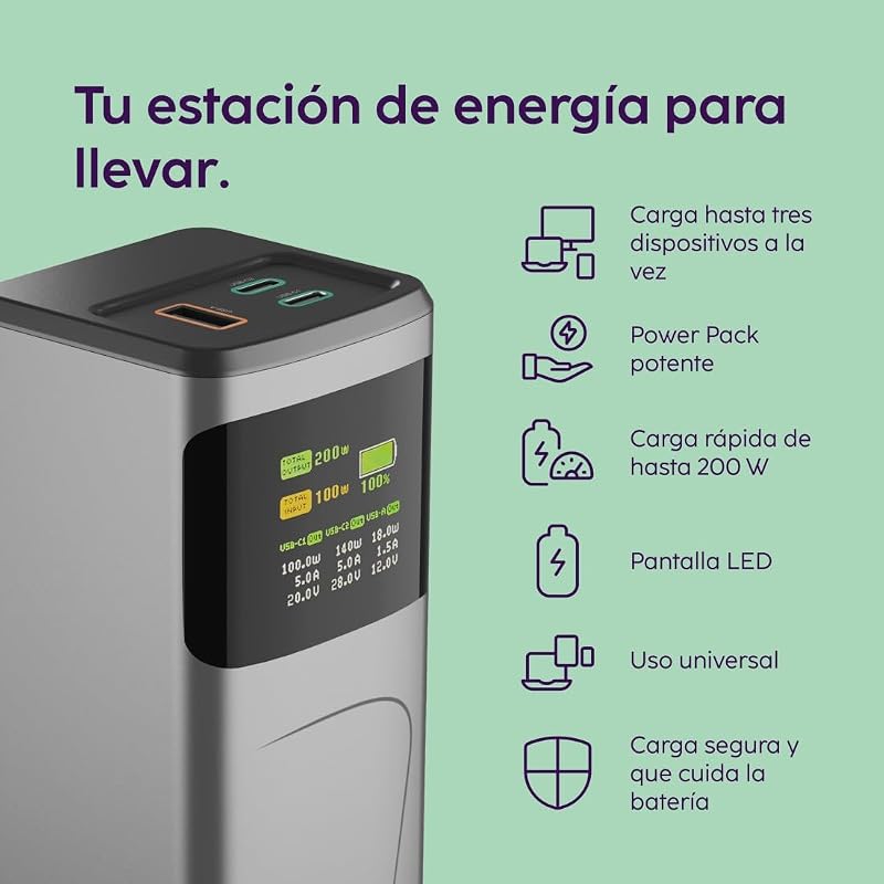 | Power Bank Alta Potência 24.000 mAh 200 W USB-C PD TFT Ecrã