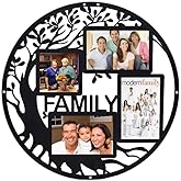 Fosinz Family Tree Picture Frame Collages for Wall Decor Metal Multi Frames Round Circular Circle Hanging Photos (black, 15.75" x 15.75" x 0.3")