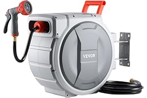 VEVOR Retractable Garden Hose Reel, 1/2 in x 100 ft, Wall Mounted Hose Reel with 9-Function Sprayer Nozzle and 180° Swivel Br
