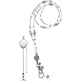 Hidden Hollow Beads Retractable Badge Reel, Women's Beaded Lanyard Strong ID Card Holder, Keys Teacher Nurse Cruise Keychain