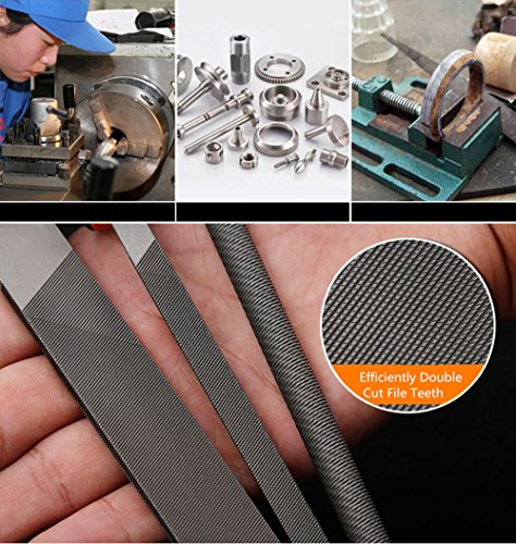 Fatmingo 5 Piece 10" High Carbon Steel Files Set Rubber Handles - Flat/Round/Square/Half Round Rasp Files Set Filing Metal/Wood/Leather with Storage Pouch and A Brass Brush