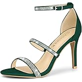Allegra K Women's Strappy Rhinestone Green Heel Sandals - 7 M US