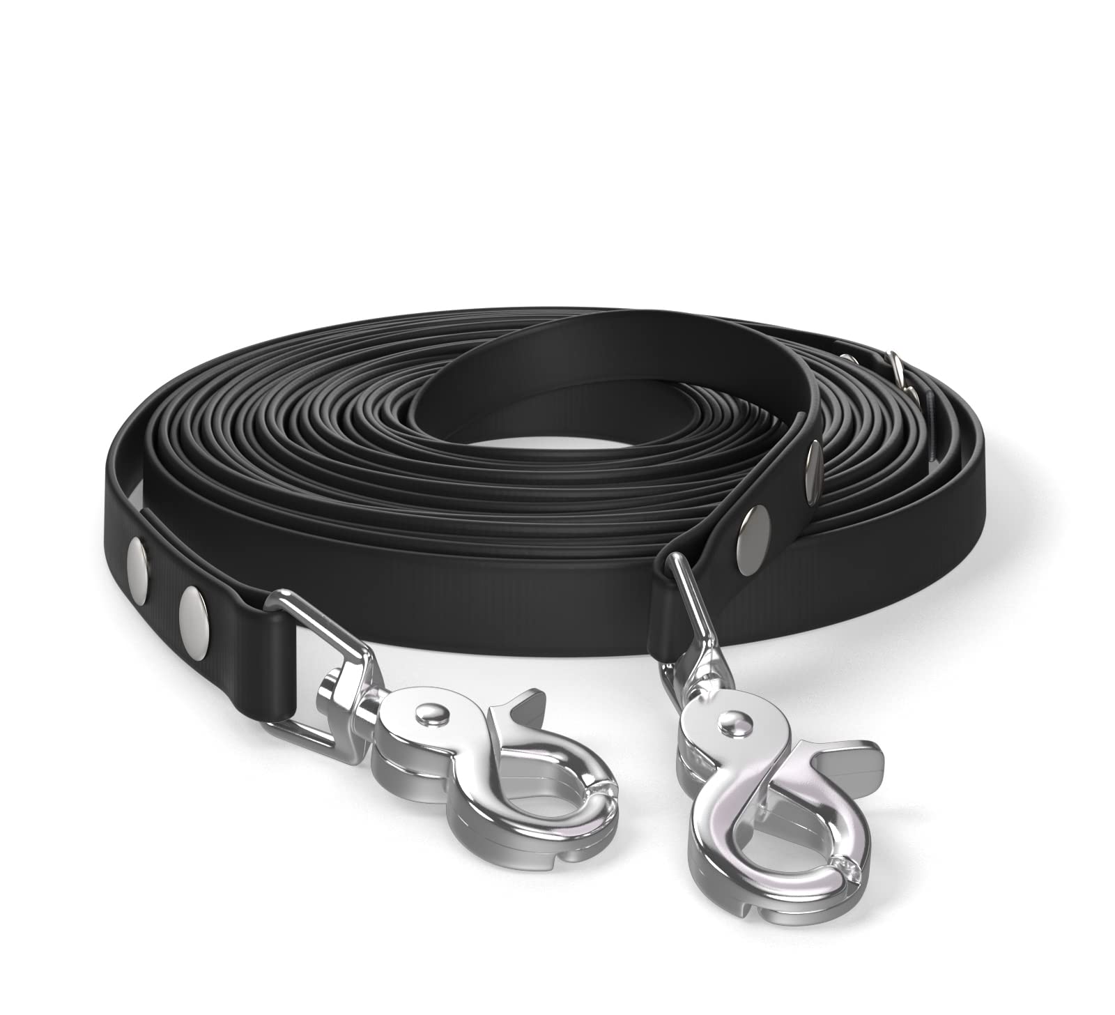 10m drag leash, dog leash, 2 carabiners & D-ring, black, very sturdy, dirt and water repellent — image 1