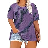 ForHailey Women's Plus Size Crewneck Tops Half Sleeve Summer T-Shirt Loose Fit Blouse Casual Tunic with Side Split XL- 5XL