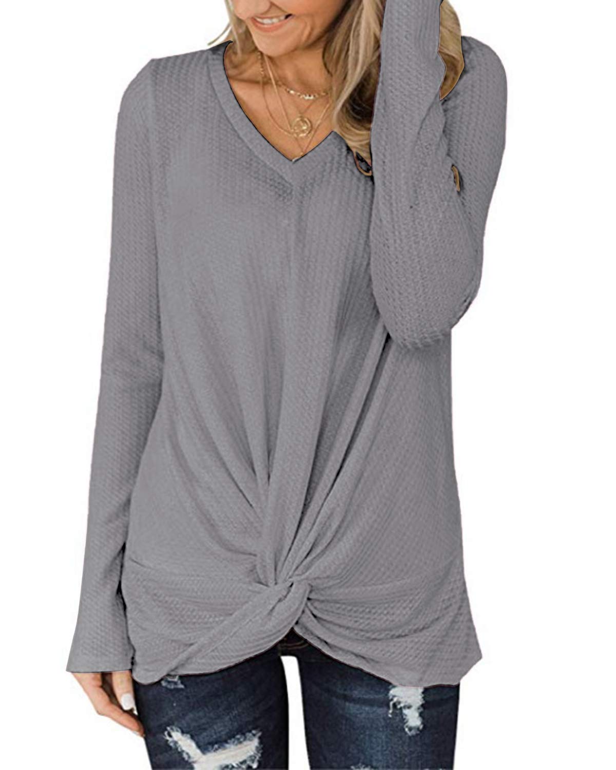 Style Dome Women Long Sleeve Tops Twisted Sweatshirt Ladies Sexy Oversized Irregular Hem Tunic Tops Casual Blouse Jumper 2A-Grey M