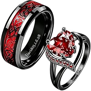 DINZHICD Personalized Couple Rings Set for Him and Her, Custom Matching Promise Rings with Inside Engraving, Stainless Steel