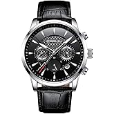 CRRJU Men's Business Casual Chronograph Quartz Waterproof Wristwatch Black Leather Strap