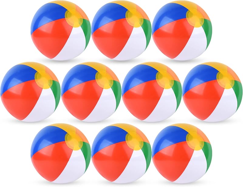PLULON 10Pcs Beach Balls 12inch Inflatable Colorful PVC Bulk Set