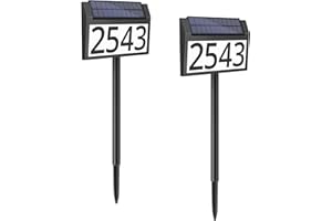 MAXvolador 2-Pack Solar Address Sign Lighted House Numbers Waterproof, Solar Powered LED Illuminated Address Plaques with Stakes, 3-Color in 1 Number