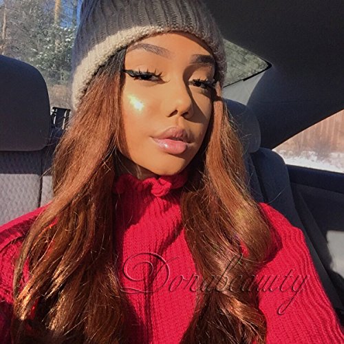 Dorabeauty 2T #1B/30 Dark Root Ombre Human Hair Lace Front Wig 150 Density with Adjustable Straps Brown Wig for Black Women 16" inch