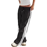 ONLYSTORY Womens Wide Leg Track Pants Side Striped Casual Drawstring Baggy Palazzo Pant with Pockets