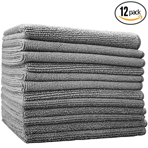 (12-Pack) 16 in. x 16 in. Commercial Grade All-Purpose Microfiber HIGHLY ABSORBENT, LINT-FREE, STREAK-FREE Cleaning Towels - THE RAG COMPANY (Grey)