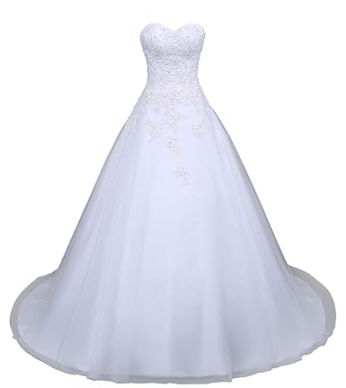 Romantic-Fashion Brautkleid Hochzeitskleid Weiß Modell W049 A-Linie Satin Perlen Pailletten Applikationen DE