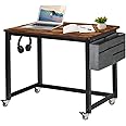 AHB Rolling Computer Desk with 4 Smooth Wheels, Simple Style Mobile Writing Desk Home Office Study Table Movable Workstation with Metal Frame (Brown, 32")