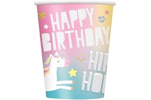 Unique 72496 Unicorn Birthday Party Cups, 8 Count, 9 oz