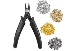 lyfLux 1000Pcs Crimp Beads and Pliers Set for Jewelry Making - Professional Crimping Tool Kit with 4 Color Tube Beads, Spring