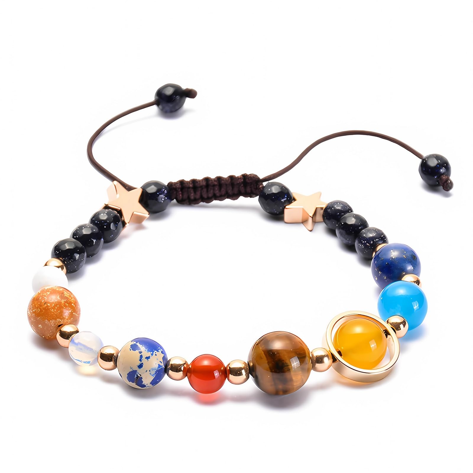 Aoweika Planet Bracelet Solar System Universe Galaxy Bracelet Handmade Natural Stone Bead Bracelet String Adjustable Astronomy Gifts Bangle for Women Men Kids
