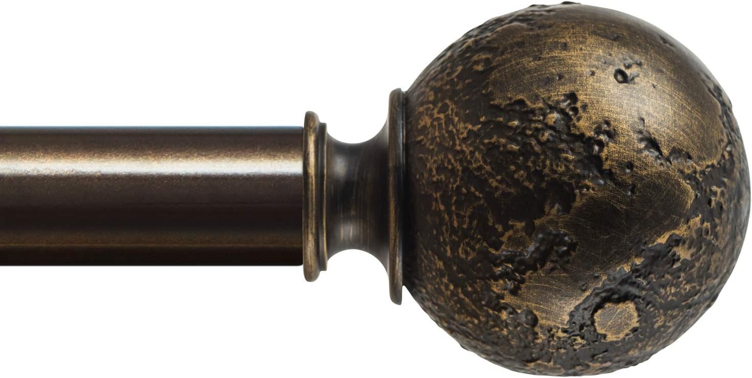 KAMANINA 1 Inch Single Curtain rods 72-144 Inches, Planet Concept Finials, Bronze
