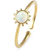 MUSTHAVE 18K Yellow Gold Plated Sun Opal Ring, White Opal Ring, Adjustable Size, Stacking Ring