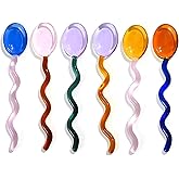Turbokey Glass Spoons Heat Resistant Clear Coffee Spoon 5.5 Inches Stirring Rod Mixing Spoon Bar Swizzle Stick for Salt Sugar Tea Cocktail Milkshake Appetizers Desserts (6 Color)